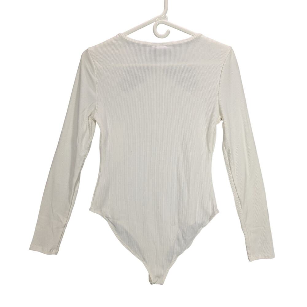 Future Collective Bodysuit Womens Medium White Long Sleeves Snaps Ribbed Preppy